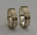 Mokume-gane trouwringen witgoud-zilver